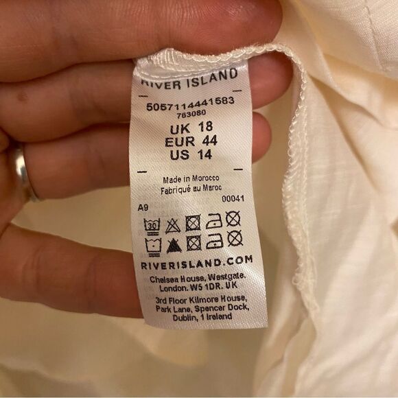 RIVER ISLAND ivory white LONG SLEEVE Silver button lyocell viscose shirt US 14 - Picture 10 of 11